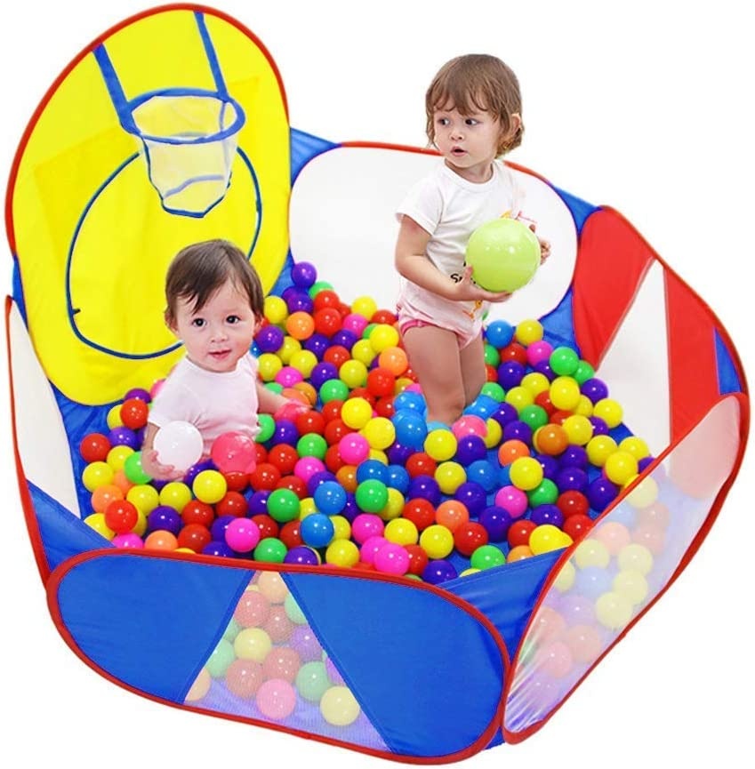 Eocolz Kids Ball Pit Large Pop Up Childrens Ball Pits Tent for Toddlers Playhouse Baby Crawl Playpen with Basketball Hoop and Zipper Storage Bag, 4 Ft/120CM, Balls Not Included